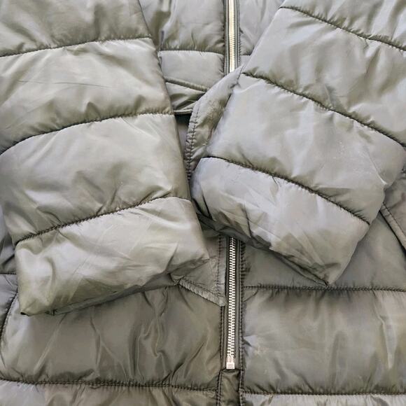 LOFT Army Olive Green Removable Faux Fur Hood Puffer Jacket Coat Size 16 - Picture 8 of 11